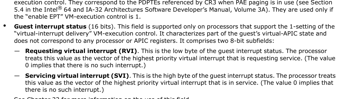 Intel SDM：Guest interrupt status 中的 RVI/SVI